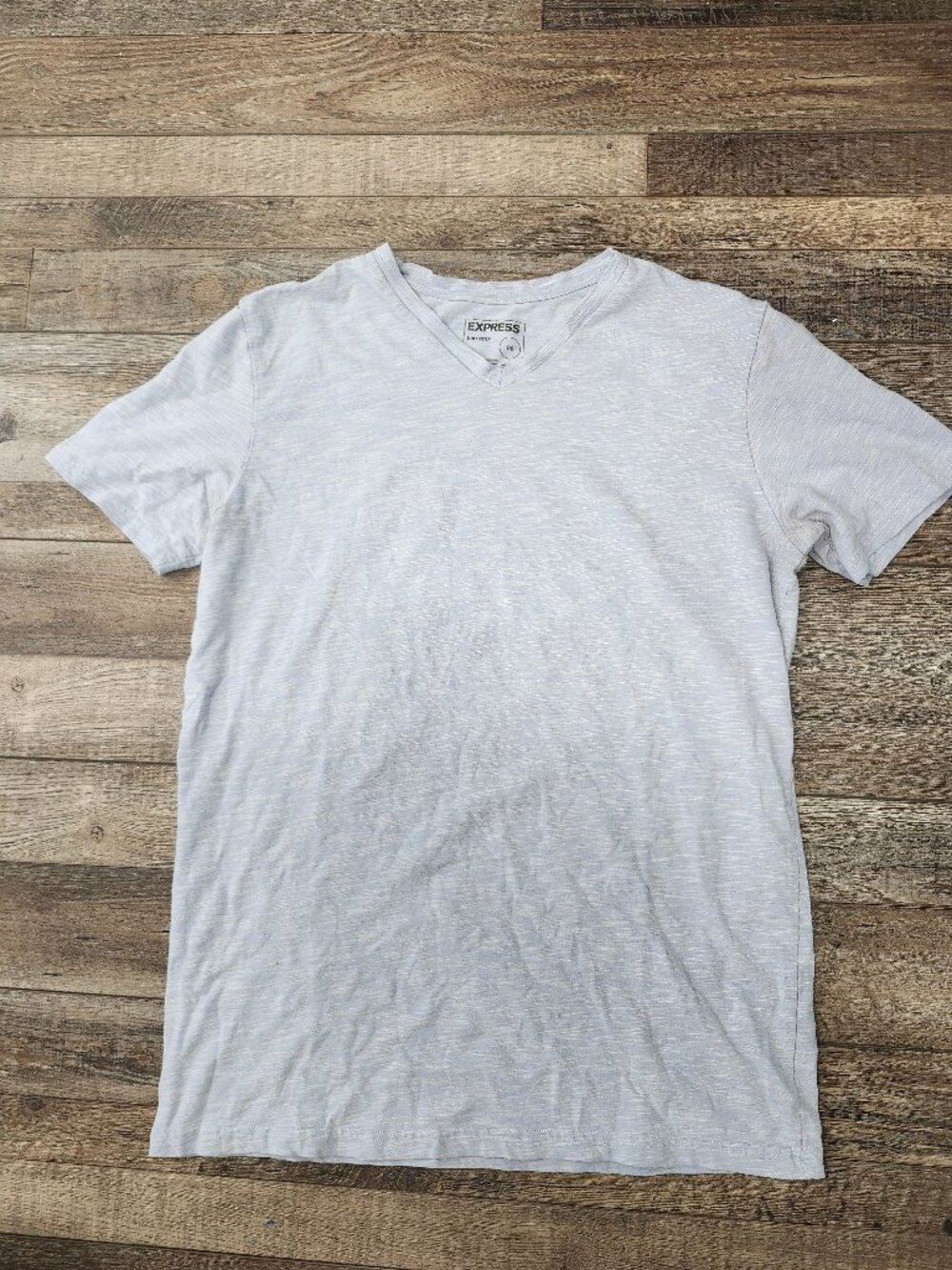 Mens Express Slim Stretch Fit Light Blue Heather V Neck size L